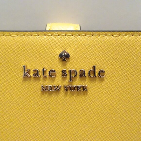 Kate Spade Madison Saffiano Leather Medium Compact Bifold Wallet Mustard Yellow - Picture 2 of 5